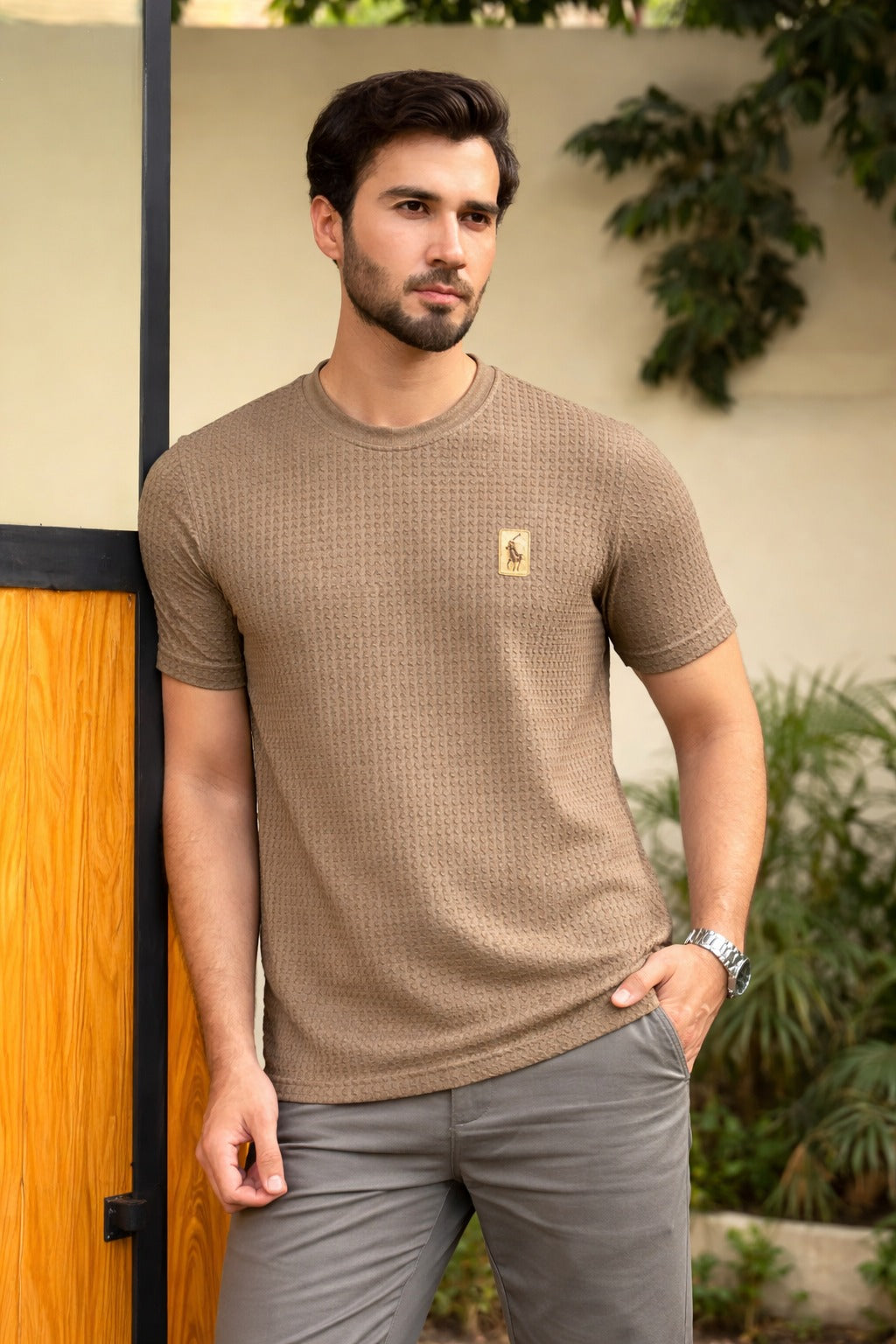 Men’s Brown Textured T-Shirt