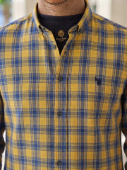 Mens Yellow Blue Check Imported Casual Shirt