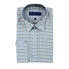 Men’s white and sky blue checkered formal shirt