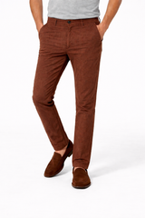 Mens umber brown Textured Cotton Pant