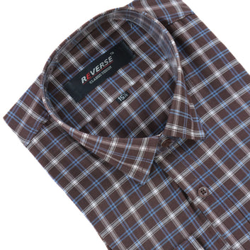 Men’s blue and chocolate brown checkered formal shirt