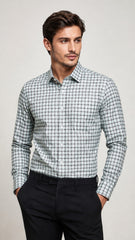 Men’s Grey, White & Mint Green Check Formal Shirt