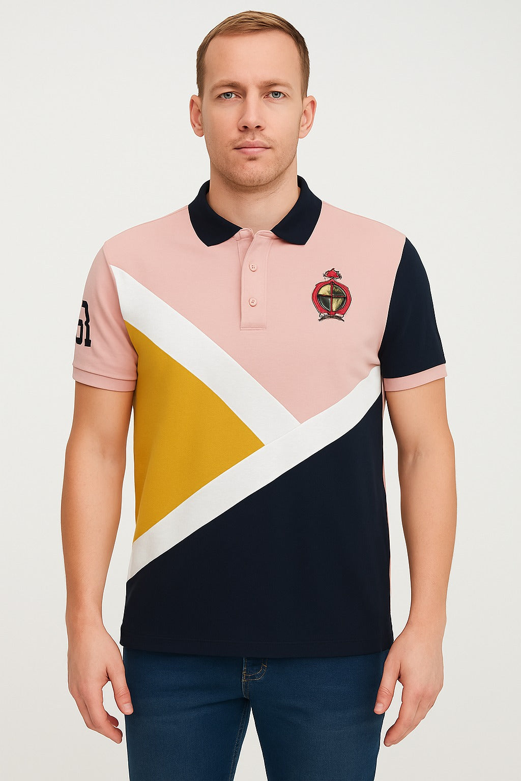 Men’s yellow and pink panneled Polo Tee