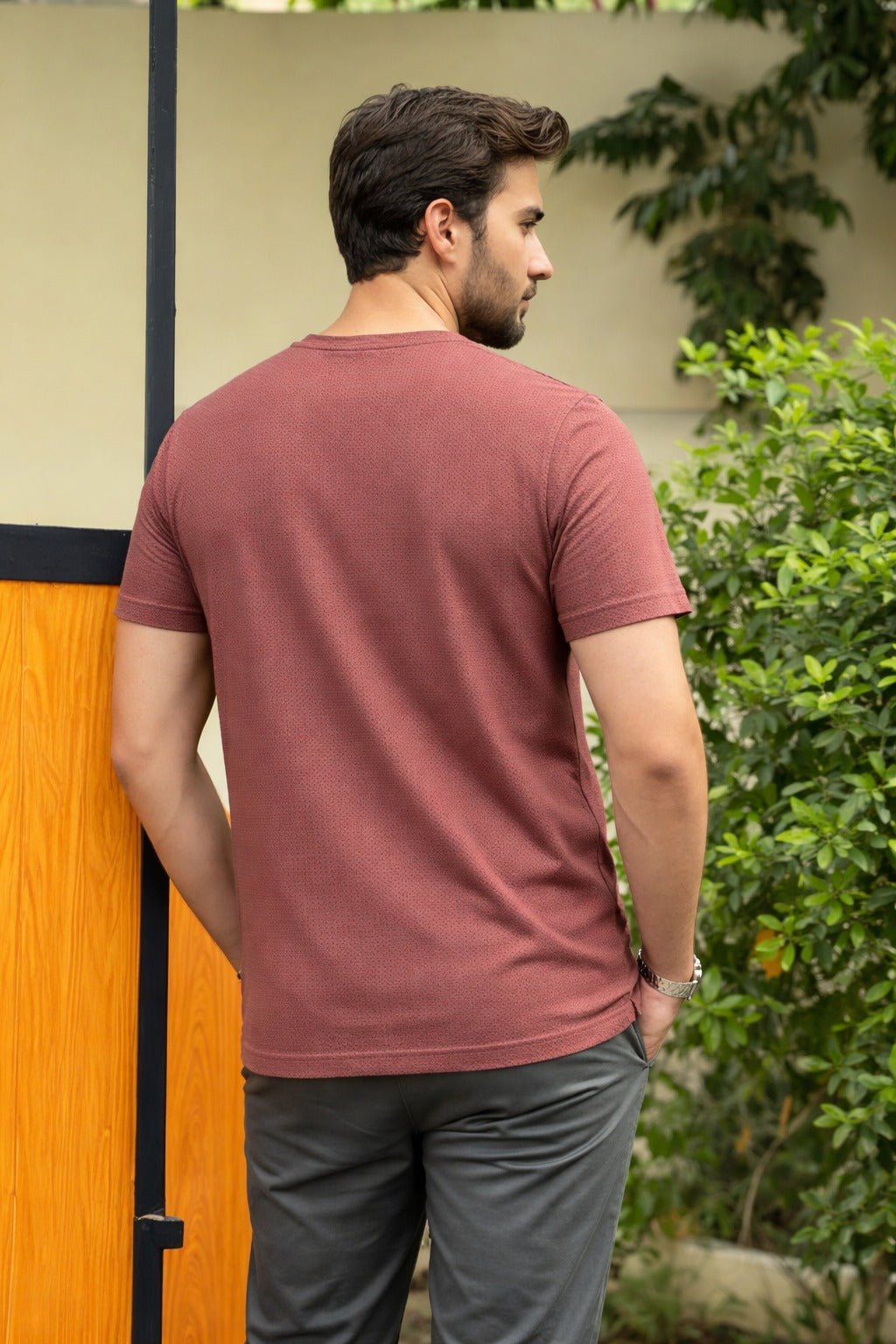 Men’s Maroon Textured T-Shirt (Last Chance)