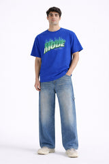 Mens Royal Blue Mode Flame Graphic Print Downshoulder T-shirt