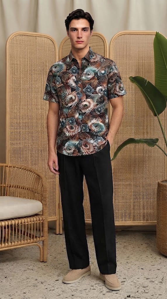 Mens Brown Black Multi-Color Printed Imported Casual Shirt
