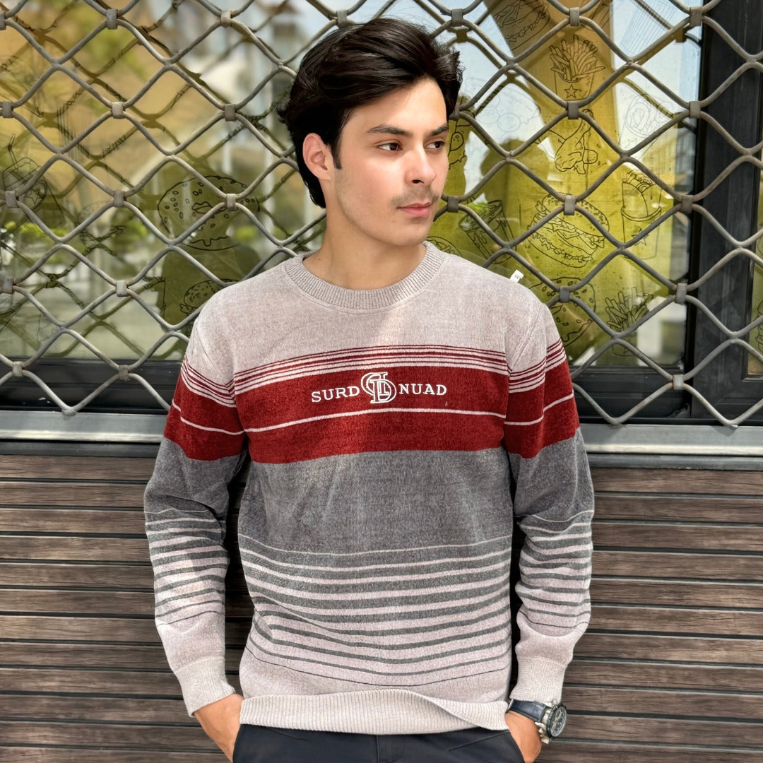 Mens imported gray and red sweater