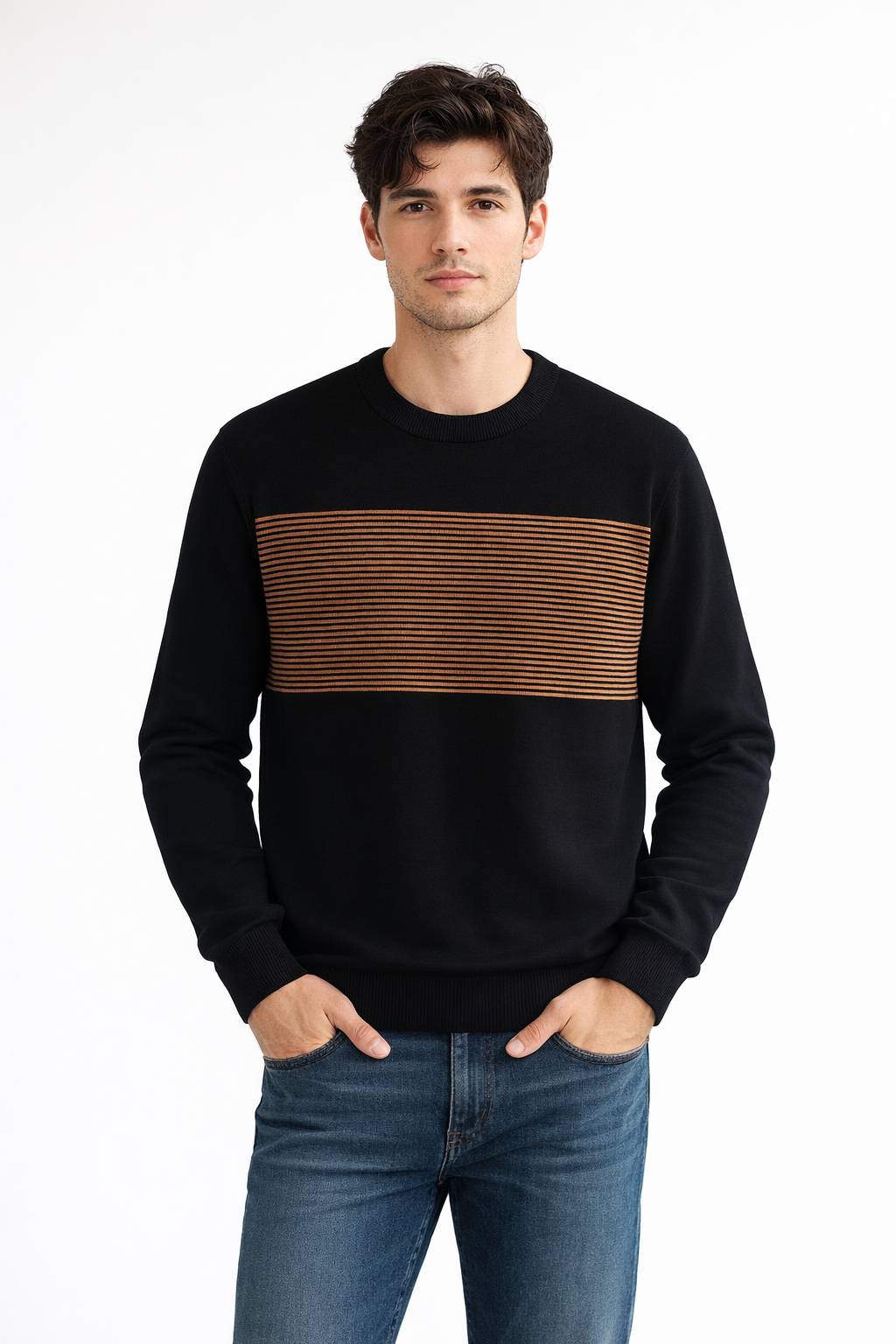 Mens black multi lining sweater (Last Chance)