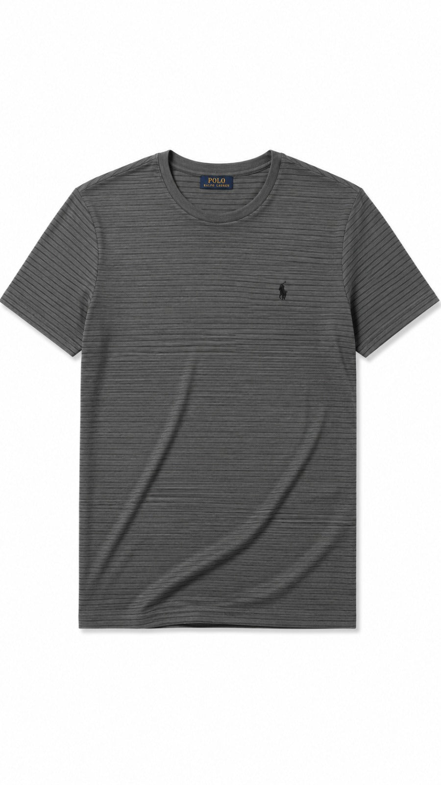 Men’s Charcoal Grey Horizontal Micro-Stripe Polo Ralph Lauren Logo T-Shirt