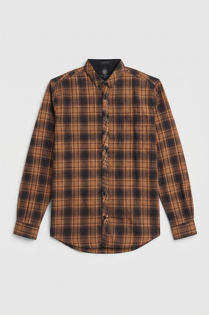 Mens Brown Check Casual Shirt
