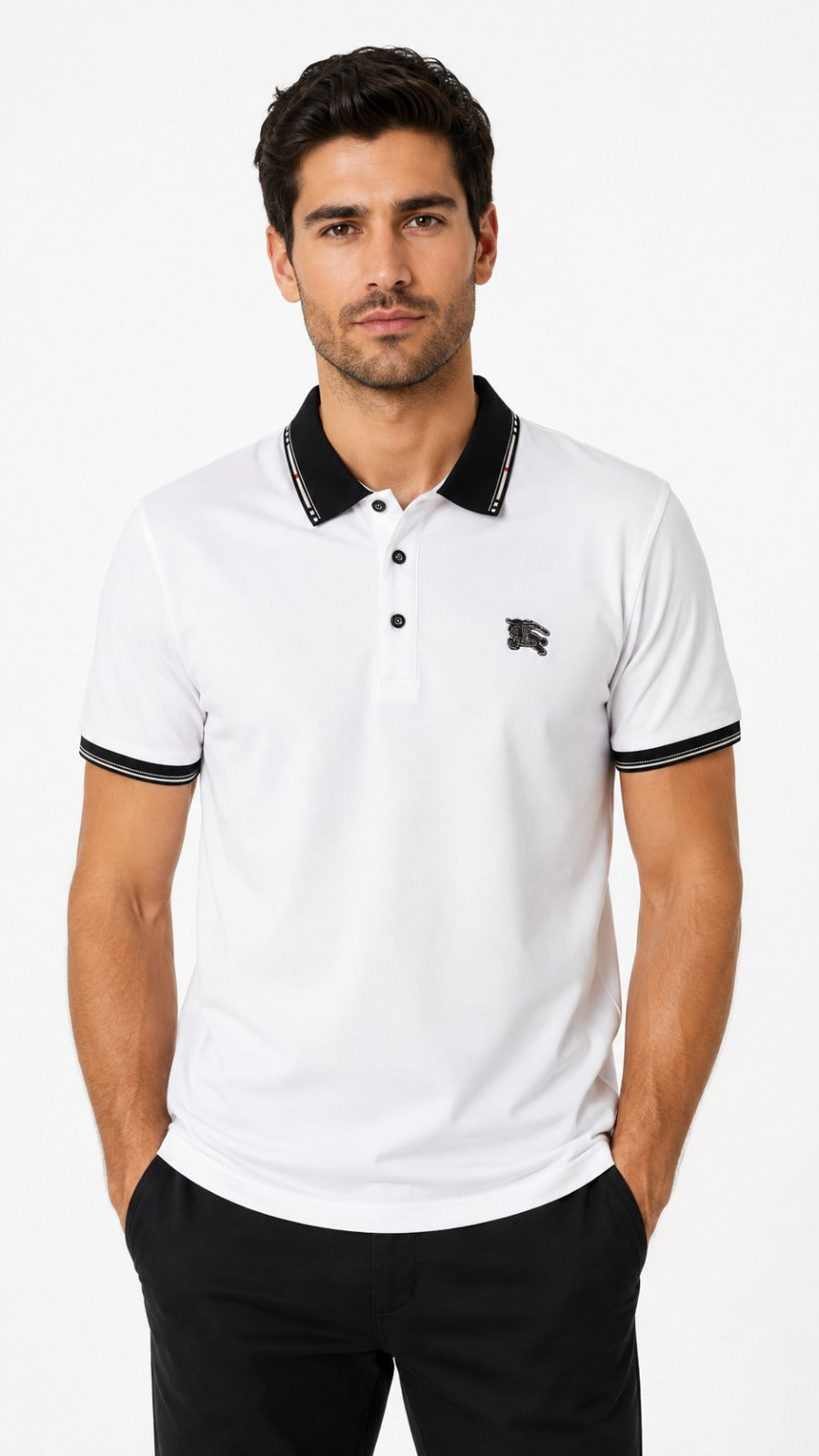 Mens Imported White Black Collar Polo Shirt