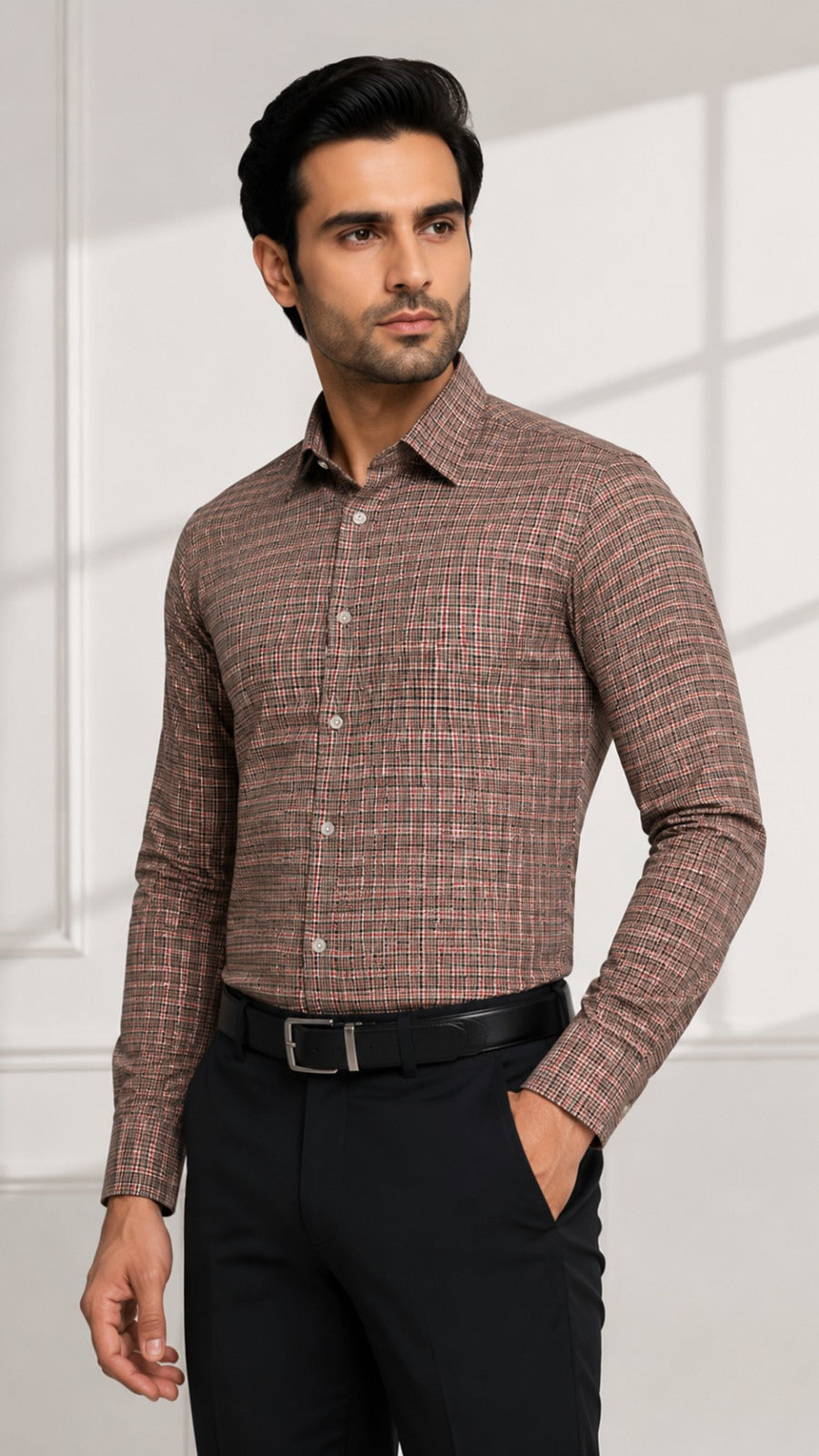 Men’s Brown Check Formal Shirt