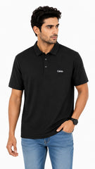 Men’s Black Solid Embroidered Logo Polo Shirt