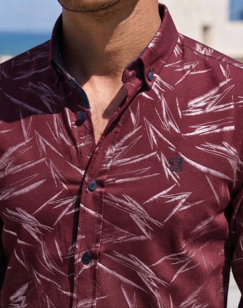 Mens Maroon Abstract Print Casual shirt