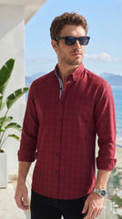 Mens Maroon Checks Casual shirt