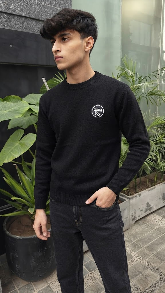Mens Imported Rabbit Wool Sweater China Boy Black