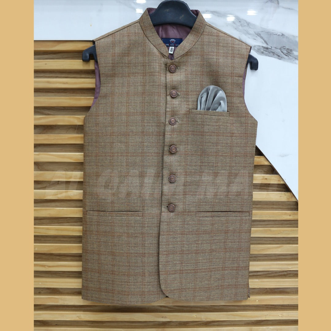 MENS BROWN CHECK WAISTCOAT