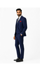Mens Navy Blue Plain 3 Pc Suit