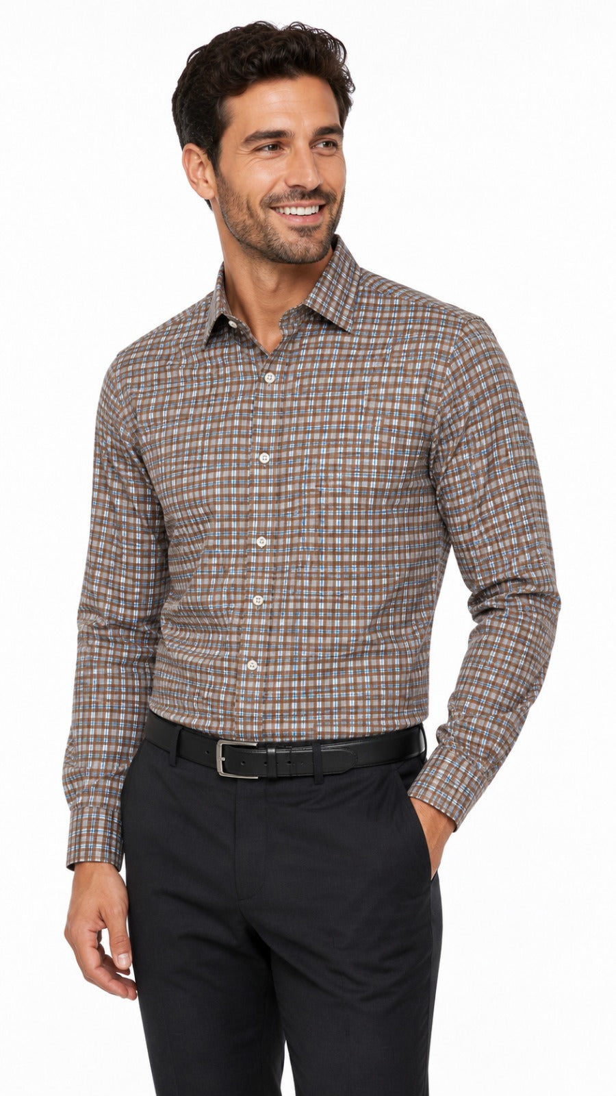 Men’s Brown Blue Check Formal Shirt