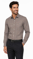 Men’s Brown Blue Check Formal Shirt