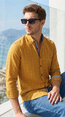 Mens Mustard Check Imported Casual Shirt