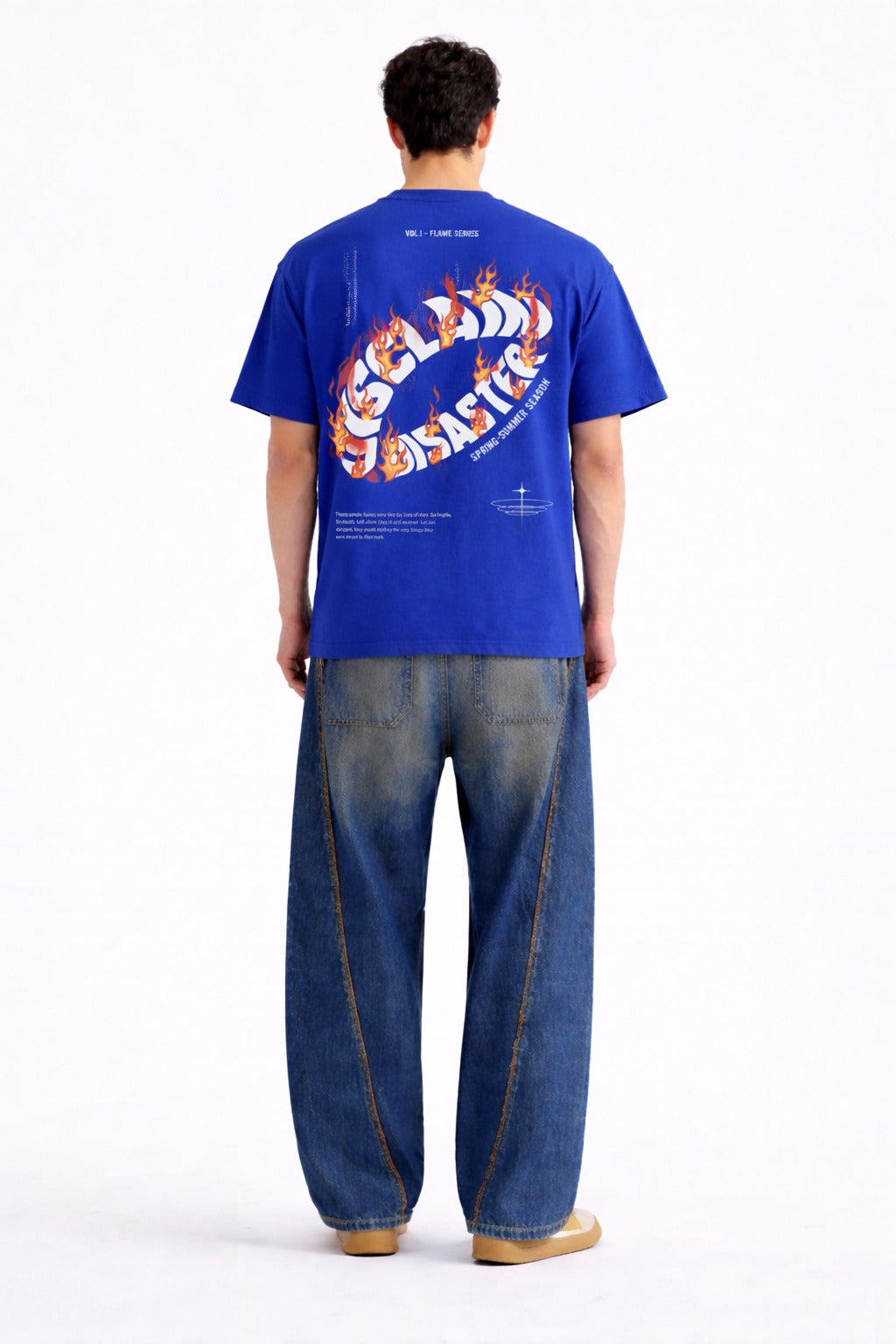 Mens Royal Blue Sullen Flame Typography Graphic Downshoulder T-shirt