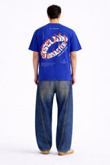 Mens Royal Blue Sullen Flame Typography Graphic Downshoulder T-shirt