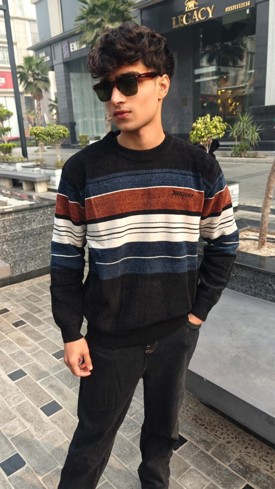 mens imported brown blue lining sweater