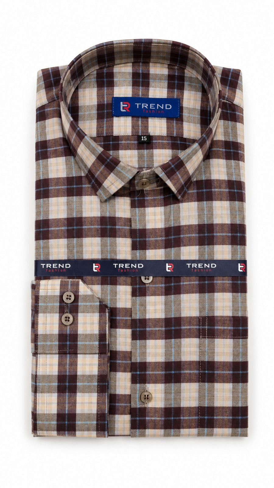 Men’s Brown, Beige & Blue Check Formal Shirt