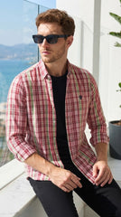 Mens Pink Green Check Imported Casual Shirt