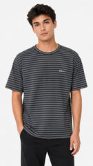 Men’s Black Double Horizontal Pinstripe Dior Logo T-Shirt