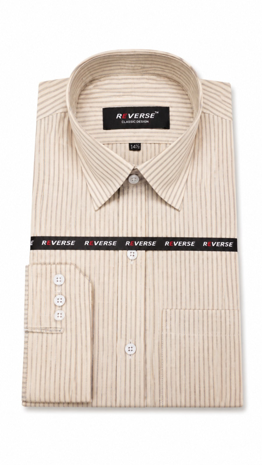 Men’s Cream Beige Stripe Formal Shirt