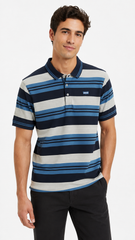 Mens Navy Blue Horizontal Striped Polo Shirt