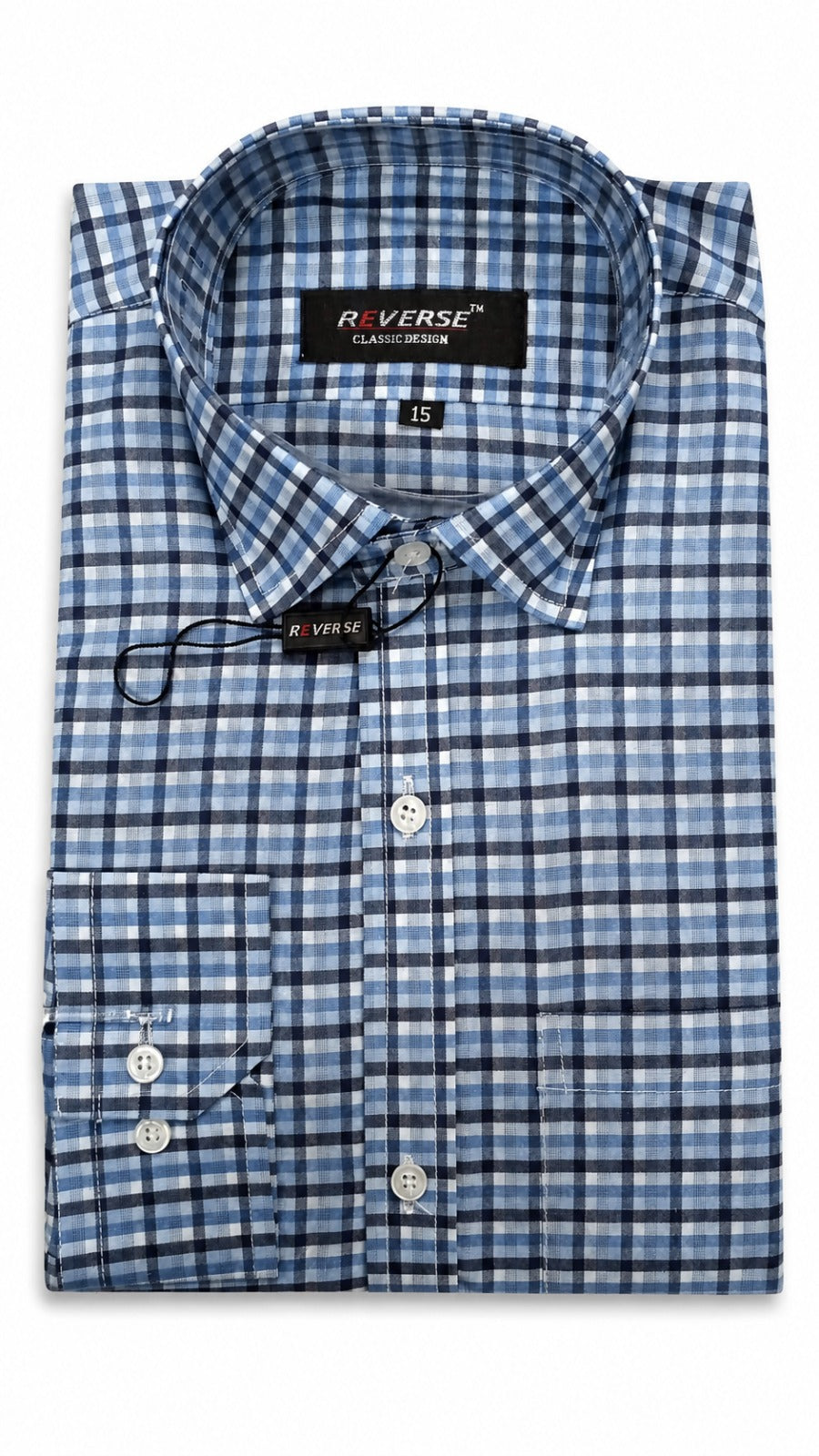 Men’s Blue & White Check Pattern Formal Shirt