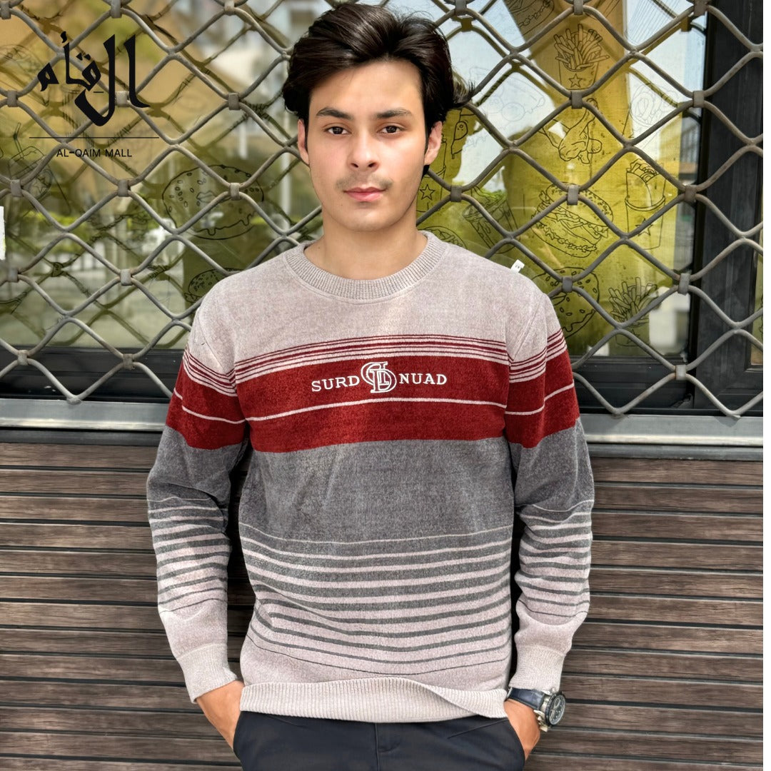 Mens imported gray and red sweater