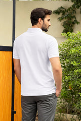 Men’s White Textured Zip Polo Shirt (Last Chance)