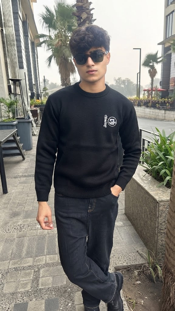 Mens Imported Rabbit Wool Sweater China Boy Black
