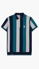 Men's Teal, Navy & Light Grey Vertical Striped Polo Shirt