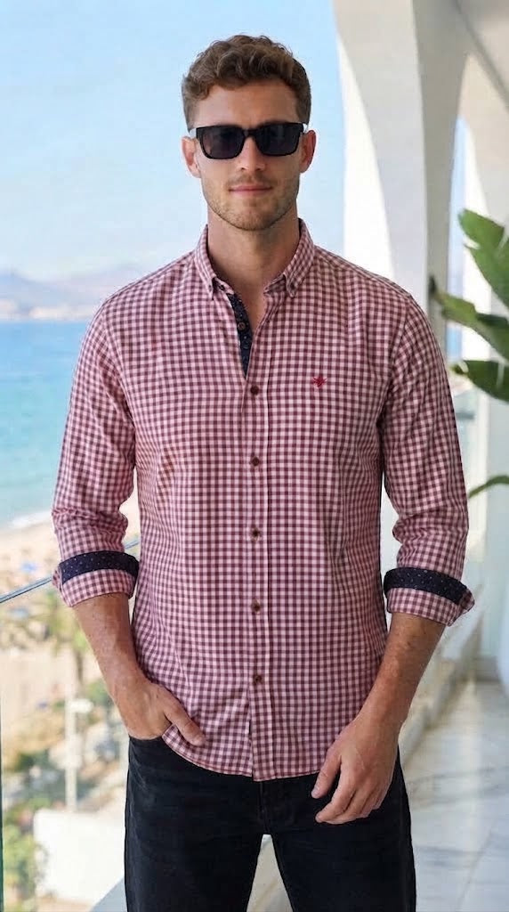 Mens Pink White Check Imported Casual Shirt