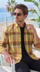 Mens Yellow Multi Check Imported Casual Shirt