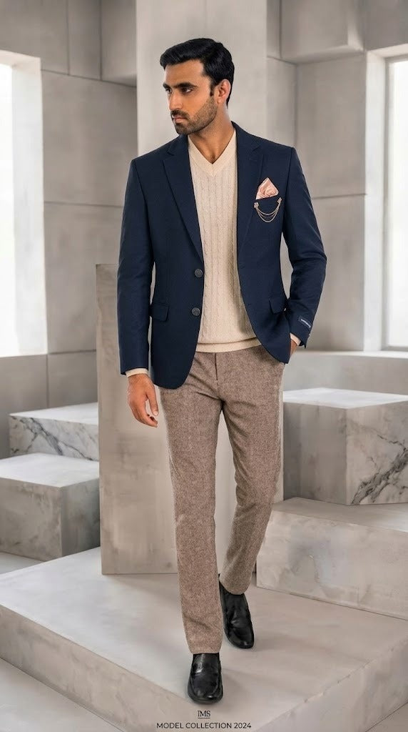 Men's Navy Imported Suiting Casual Coat