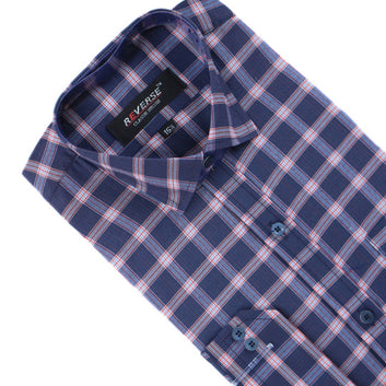 Men’s navy blue with red  checkered formal shirt