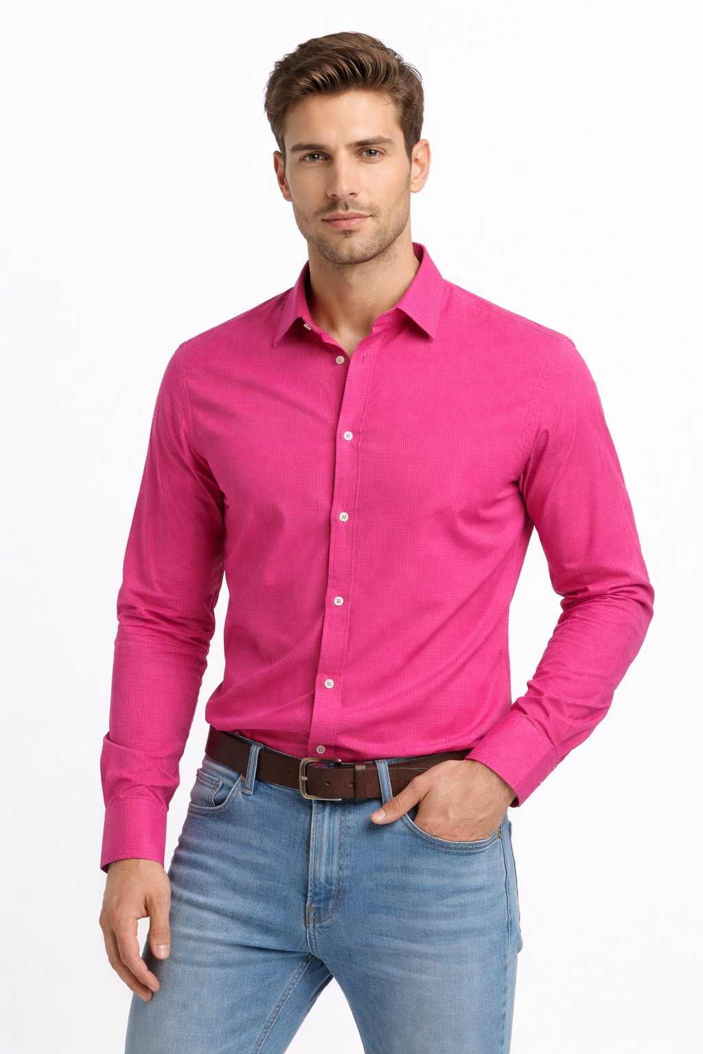 Mens Bright Pink Solid casual shirt