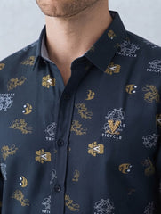Mens Dark Green/Black Tricycle Print Casual shirt