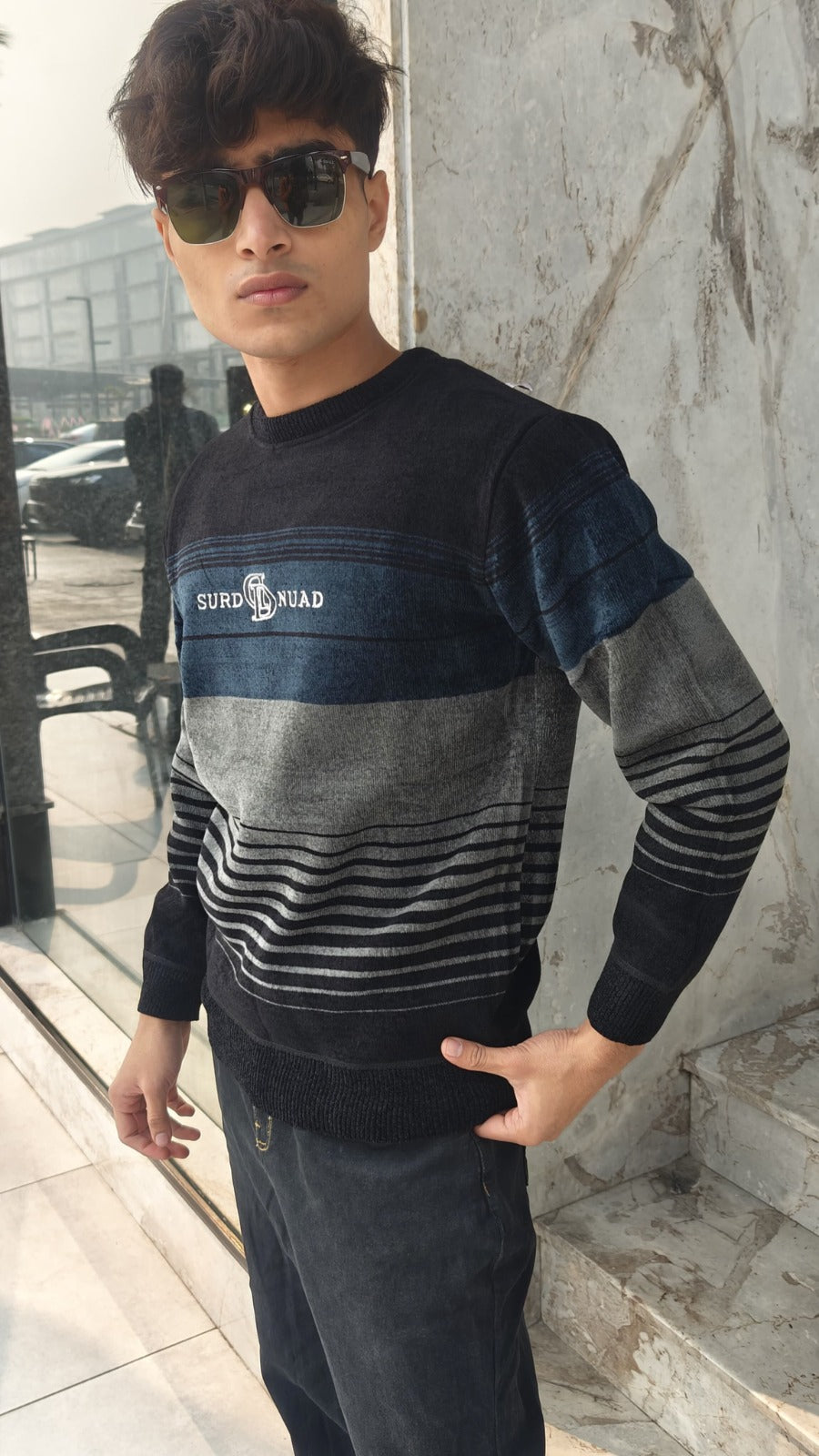 Mens imported black and blue sweater