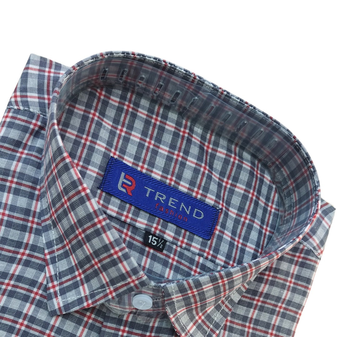 Men's gray and red checkered formal shirt