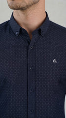 Mens Dark Navy Blue Dot Print Casual shirt
