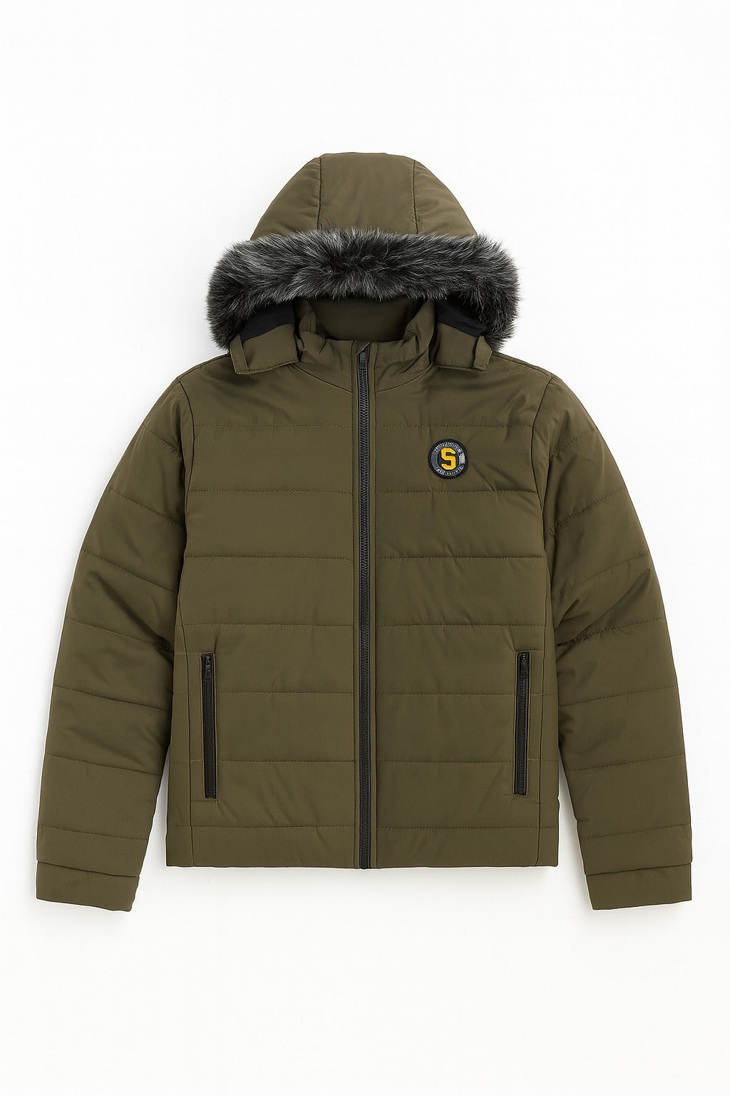 Men’s Commando Green Fur Hood Puffer Jacket