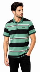 Men's Sage Green & Black Horizontal Striped Polo Shirt