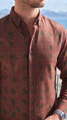 Mens Maroon Brown Geometric Pattern Imported Casual Shirt